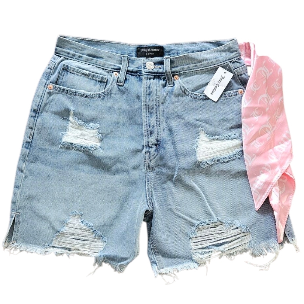 Juicy Couture Womens 26 Distressed Denim Shorts Cutoff Raw Hem NWT - Picture 1 of 8